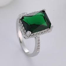 Large Green Stone Bright Ring Square Silver Color Ring For Women Anniversaryintothea Color Ring Green Stone Rings Engagement Jewelry