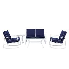 Allen Roth Ocean Park 2 Count White Aluminum Rocking Patio Conversation Chairs With Nautical Blue Cushions Lowes Com Ocean Park Blue Cushions Nautical Blue