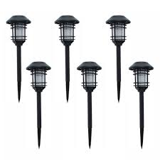 Hampton Bay Solar Black Outdoor Integrated Led Landscape Path Light 6 Pack Nxt 74052 The Home Depot
