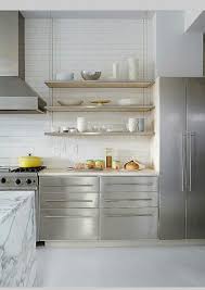 Metal kitchen wall shelves ukrainian city photos. Sleek Modern White Kitchen Suspended Shelving Cozinha Inox Cozinhas Cozinhas Modernas