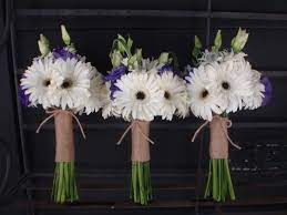 Sgs audited suppliers · quality china products White Gerbera Daisy Bouquets With Purple Lisianthus And Twine Wrap Daisy Wedding Flowers Daisy Bridesmaid Bouquet Simple Wedding Bouquets