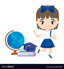 Cute student girl with supplies school Royalty Free Vector