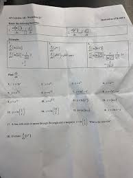 Work the following problems on notebook paper. Solved Derivatives Of In And E Ap Calculus Ab Worksheet Chegg Com