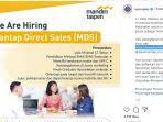 Check spelling or type a new query. Lowongan Kerja Terbaru Pt Bank Mandiri Taspen Buka Lowongan Direct Sales Untuk Seluruh Indonesia Bangka Pos