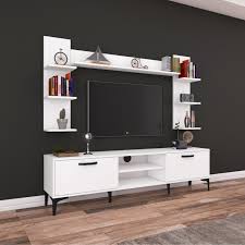 Rani A10 Duvar Rafli Kitaplikli Tv Unitesi Duvara Monte Dolapli Metal Ayakli Tv Sehpasi Beyaz M23 Tv Unitesi Mobilya Kitapliklar