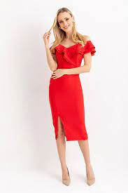 yaka firfir kalem abiye kirmizi kadin giyim giyim kadin