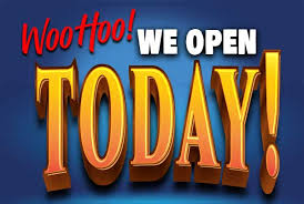 Grungy blue we are open again rubber stamp print or business sign. We Are Open Today Gold Ranch Casino Dayton