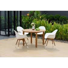 Our collections are made from only the best materials including stainless steel, sustainable teak, and. Metz 5pc Round Teak Finish Resin Patio Dining Set White Amazonia Target