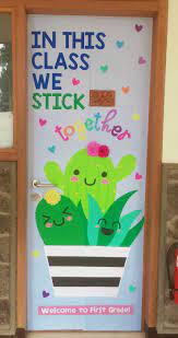 Cactus decorations and classroom door theme: Cactus Themed Door Display In This Class We Stick Together Toddler Classroom Door Decorations Classroom Classroom Themes