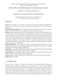 Before you need to start writing your topic, you need first to think of concept paper topic ideas so that you can choose 1. Pdf Business Models In Construction Companies Construction Managers Viewpoint