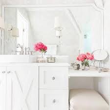 Alyssa Rosenheck Small Drop Down Makeup Vanity With Cream Stool Bathroom With Makeup Vanity Vanity Decor Makeup Vanity Decor