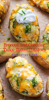 Broccoli And Cheddar Twice Baked Potatoes Resep Resep Makanan Makanan Makanan Sehat