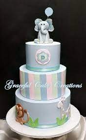Safari Themed Baby Shower Cake In Powder Blue Mint Green Flickr