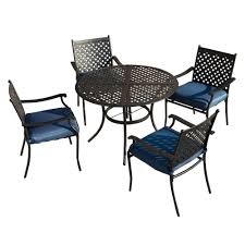 Patio Festival 5 Piece Metal Outdoor Dining Set With Blue Cushions Pf19120 220 B The Home Depot Outdoor Dining Set Metal Dining Set Patio Dining Furniture