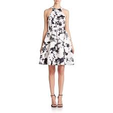 Parker Black Christine Satin Fit Flare Dress 125 Liked On Polyvore Featuring Dresses A Fit Flare Dress Fit And Flare Dress Halter Top Dresses