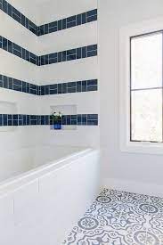 By mixing in black accent tiles and colorful pieces like the wall mirror, your bathroom can. Corner Lot Modern Farmhouse Shower Accent Tile Small Bathroom Trendy Bathroom