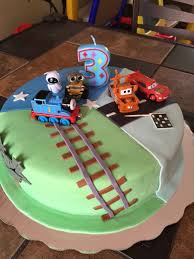Car Birthday Cake Images For 3 Year Old Boy Wall E Cars And Thomas Birthday Cake For A 3 Year Old Cars Birthday Cake Thomas Birthday Cakes Birthday Cake