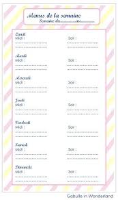 Planning Pour Les Menus De La Semaine A Imprimer Gabulle In Wonderland Menu Semaine Planning Menu Semaine Classeurs De Recettes