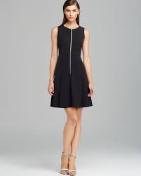 Materials + care stretch challis woven fabric. Calvin Klein Zip Front Fit And Flare Dress In Black Lyst