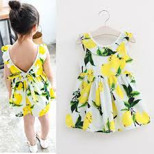 Cool Fashion Lemon Girls Dress Cotton Sleeveless Children Dress Ruffles Bow Backless Kids Dresses Fo Dresses Kids Girl Kids Summer Dresses Girls Dresses Summer