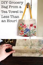 Diy Grocery Bag From A Tea Towel In Less Than An Hour Diy Grocery Bags Diy Bags Purses Easy Diy Crafts