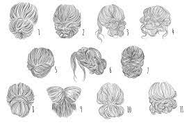Hairstyles Buns And Chignons Vector Sketches Drawings Hair Sketch