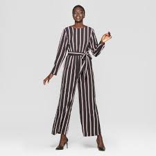Black And White Striped Jumpsuit With Sleeves Women S Striped Long Sleeve Crew Neck Jumpsuit Who What Wear Black White L Black Stripe With Images Striped Long Sleeve Who What Wear