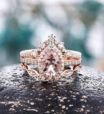Pear Shaped Morganite Engagement Ring Set Rose Gold Halo Ring Etsy Morganite Engagement Ring Set Morganite Engagement Ring Morganite Engagement Ring Rose Gold