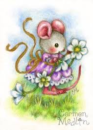 Mouse Art Flower Garland Whimsical Art Cute Drawings Art