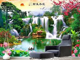 风景画山水流水生财电视沙发背景墙装饰画图片素材 效果图下载 我图网 outdoor waterfall photoshop