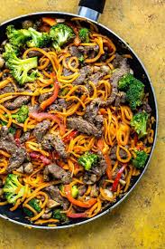 These 30 Minute Ginger Beef Sweet Potato Noodles Are So Delicious Using Spiralized Sweet P Sweet Potato Noodles Recipe Sweet Potato Noodles Spiralizer Recipes