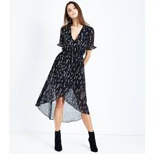Black Floral Chiffon Dip Hem Midi Dress 34 Liked On Polyvore Featuring Dresses Black Pattern Wrap Midi Dres Fashion Fashion Trends Fashion Trends Online