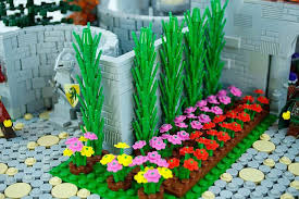 State Gardens Of Lenfald Lc 16 Entry Flower Beds And Cypress Trees Lego Tree Lego Flower Lego Design
