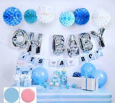 Baby Shower Decoration Kit For Boy Blue And Silver Baby Shower Etsy Simple Baby Shower Baby Shower Deco Blue Baby Shower