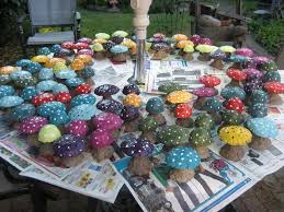 Make Clay Mushrooms For Our Fairy Garden Make A Larger Blue Mushroom For Table Then Color Smaller Mushrooms Chairs Garden Crafts Crafts Stuffed Mushrooms