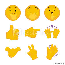 Emoji Set With Thinking Face Other With Hand Over Mouth Another With Silence Gesture And Hand Gestures Like Thumb Up Poi In 2020 Emoji Set Emoji Vector Illustration