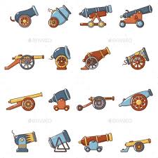 Cannon Retro Icons Set Cartoon Style Cartoon Styles Retro Vector Game Inspiration