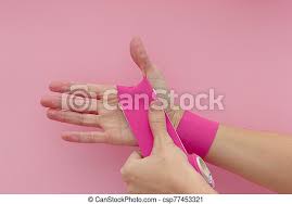 Handgelenk Tape Hand Klebstoff Elastisch Kinesio Hintergrund Appling Physiotherapie Therapeutisch Rosa Tension Canstock