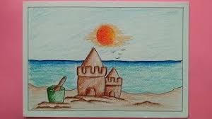 Seagull, starfish, sea, crab, sand. Drawing Sand Castle Beach Scenery Youtube