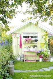 In Need Of Shed Color Ideas A Beautiful Shabby Chic Garden Shed In Bright Colours Using A Vintage Singer Sewing Machine Cute Garde Backyard Shed Garden Shed
