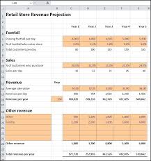 Show trends and forecast sales with charts. Retail Store Revenue Projection Plan Projections