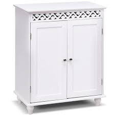 Get all of your bathroom supplies organized and stored with a new bathroom cabinet. White Modern 2 Door Bathroom Storage Floor Cabinet Fastfurnishings Com