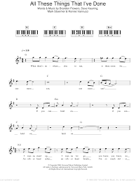 Killers All These Things That I Ve Done Sheet Music For Piano Solo Chords Lyrics Melody