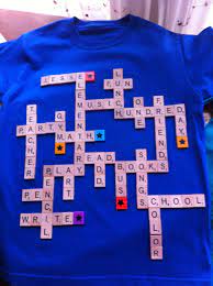 Scrabble T Shirt For Our 100 Day Party I Let My Son Help Me Think Of School Words To Put On 100 Day Of School Project 100 Days Of School 100 Day Shirt Ideas