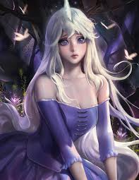 The white hair and the blue eyes present and extraordinary character. Anime Girl Unicorn Last Butterfly Dress Horns Long Hair Purple Eyes Tree White Hair Wallpaper 1440x1863 866949 Wallpaperup