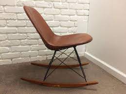 Eames Rocker Herman Miller Mid Century Modern Rkr 1 Brown Leather Chair Rare Eames Rocker Brown Leather Chairs Mid Century Modern