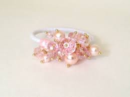Pink Crystal Pearl Beaded Elastic Ponytail Holder Hair Tie Etsy Hair Jewelry Hair Accessories Hair Beads
