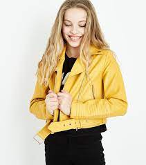 Teens Yellow Leather Look Biker Jacket Vegan Biker Jacket Outwear Jackets Clothes Design