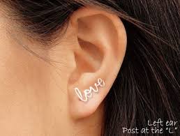 Love Earring One Cartilage Earring Or Pair Silver Gold Etsy Heart Earrings Diy Sterling Earrings Earrings