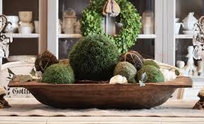 Doughbowl With Moss And Wicker Balls Dining Room Centerpiece Dough Bowl Kitchen Table Centerpiece Candles